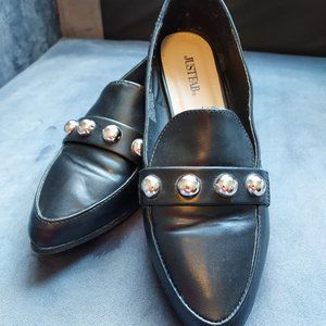 JUSTFAB Fayra Flats size 8.5 WIDE - BLACK with Silver Accents